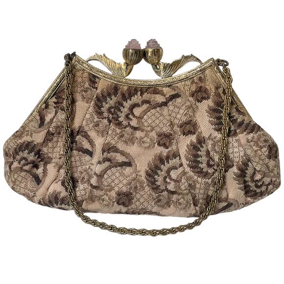 30s Wiener Studio Smejkal Pink Brown Floral Tapestry Petit Point Handbag Austria - Picture 4 of 9